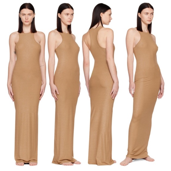 SKIMS camel foil halter maxi NWT size small - Picture 1 of 5